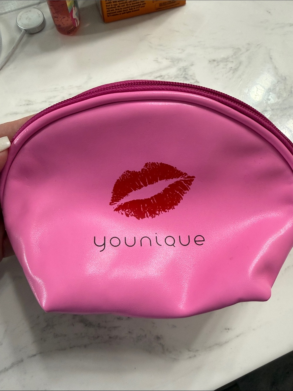 Younique Hot Pink Cosmetic Pouch with Red Lip Print